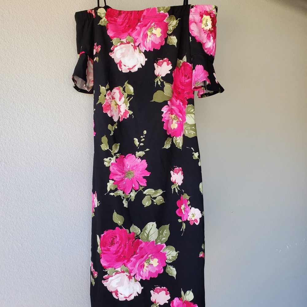 Premier One Shoulder Dress with Pink Floral Design